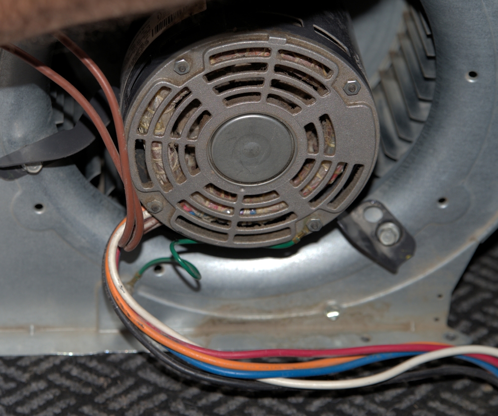 A closer look at the furnace fan motor.